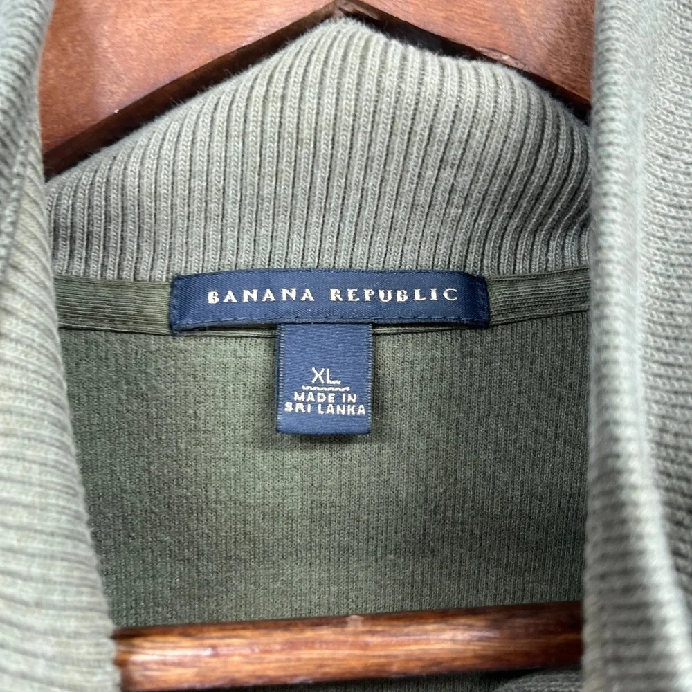 Banana Republic Sweater Mens XL Quarter Zip Olive Green Preppy Ribbed Outdoor